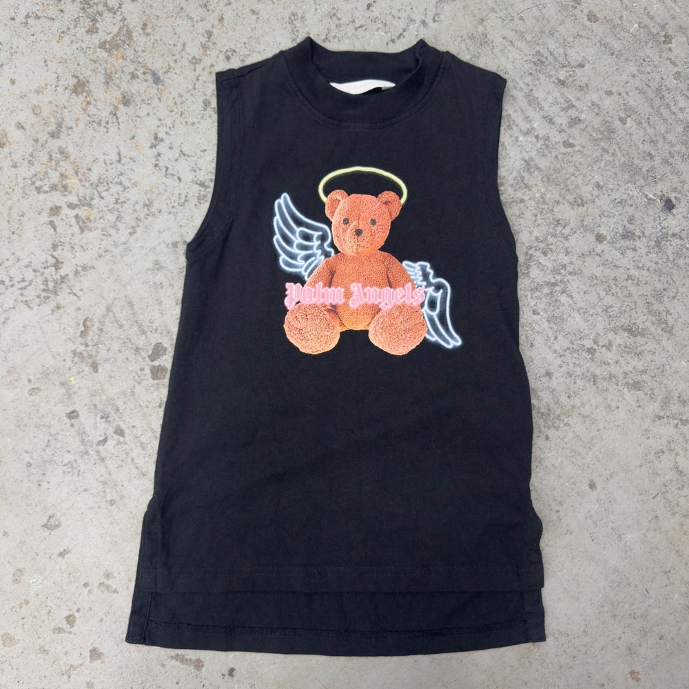 Palm Angels Kids Black Angel Teddy Bear Sleeveless T-Shirt Dress Size 4
